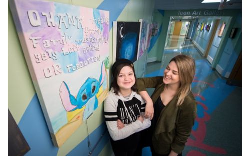 St. Jude patient Karina Perez-Ortiz with Sarah Daniels, PhD, CCLS, St. Jude Child Life.