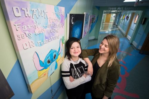 St. Jude patient Karina Perez-Ortiz with Sarah Daniels, PhD, CCLS, St. Jude Child Life. Daniels is studying the unique needs of adolescent and young adult cancer patients.