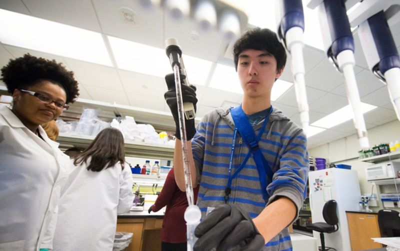 Student using equipment in lab