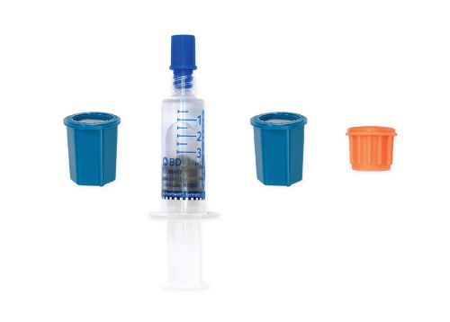 2 alcohol scrub caps, 1 disinfectant cap, and 1 heparin syringe