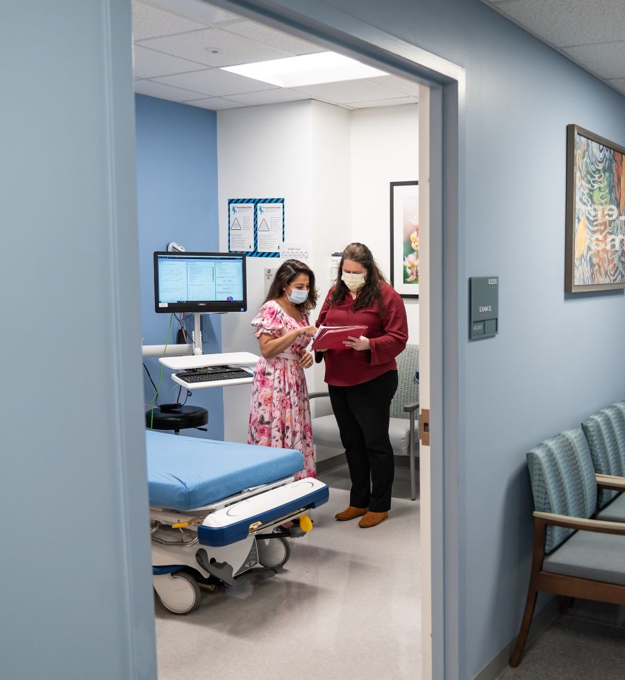 Nidhi Bhatt and Katrina Pennington in the Hematology Clinic.