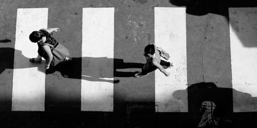 overhead view of people in sidewalk