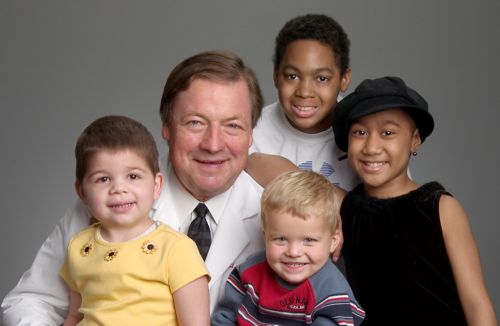 photo of ArthurNienhuis,MD, with four hematology patients