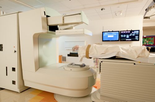 Photo of patient undergoing radiation treatment