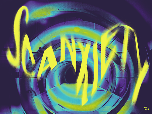 Texto “Scanxiety” en fuente deformada