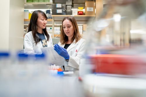 Two women working in a lab