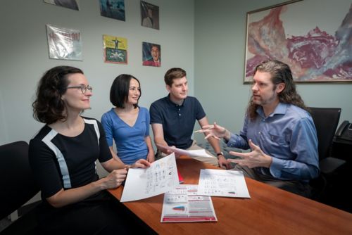 four people sitting around a table