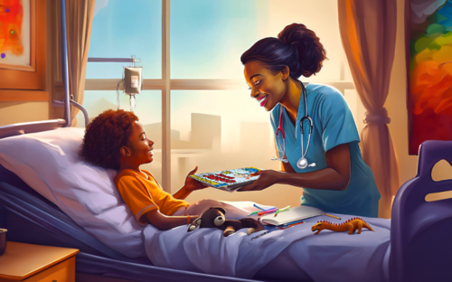 Artistic rendering of a palliative care specialist interacting with a patient to improve their quality of life