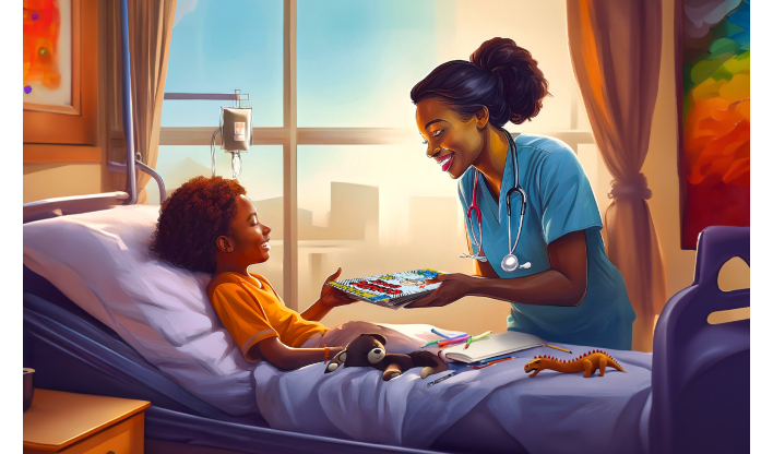 Artistic rendering of a palliative care specialist interacting with a patient to improve their quality of life