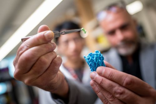 people in lab -- hands in foreground