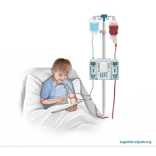 Illustration of child receiving blood product transfusion