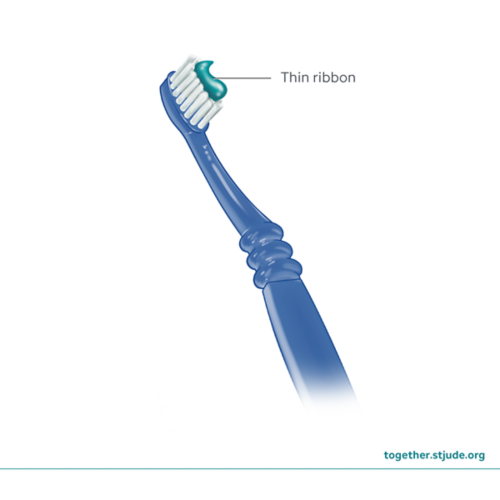 toothbrush with thin ribbon of toothpaste