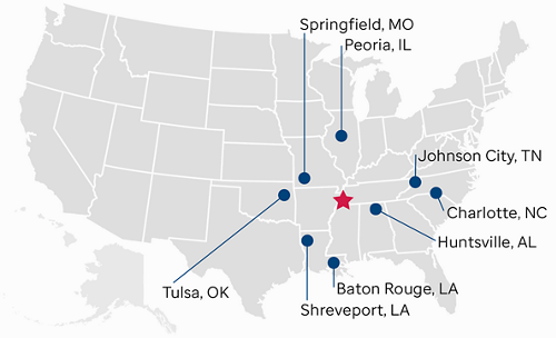 A map showing locations of affiliate clinics