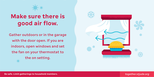 Make sure there is good air flow. Gather outdoors or in the garage with the door open. If you are indoors, open windows and set the fan on your thermostat to the On setting.