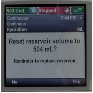 Paso 4 para programar la bomba CADD® Solis: presione yes (sí)