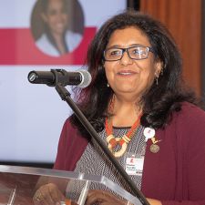 Speaker at stand with microphone