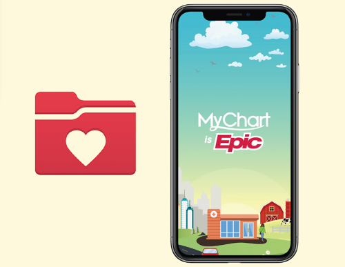 MyChart logo on phone mockup