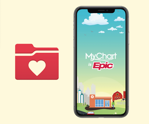 Boceto del logotipo de MyChart en un teléfono