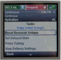 Programming a CADD Solis pump: select "Reset Reservoir Volume"