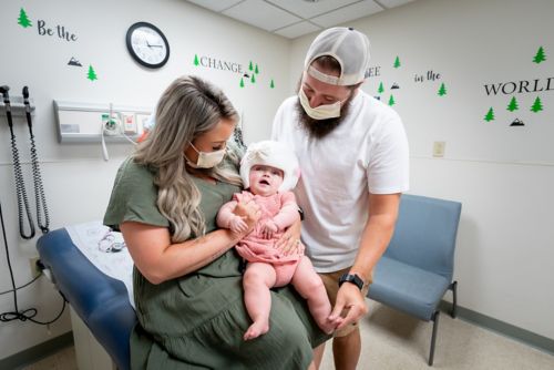 Stevee, Fletcher, and Billy Fazenbaker in the St. Jude Brain Tumor Clinic