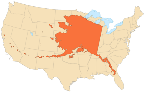 Map of US with Alaska map overlaid 