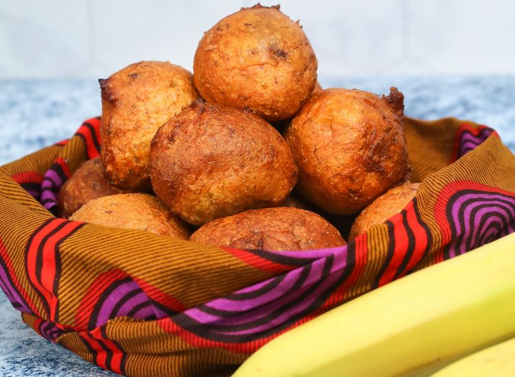Banana Puffs in a colorful basket
