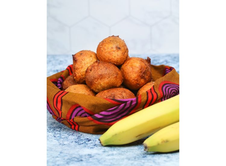 Banana Puffs in a colorful basket