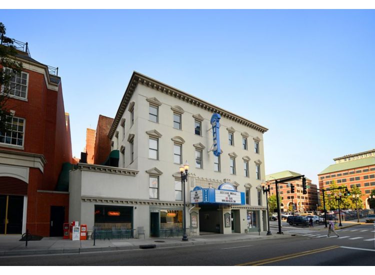  Street view of Bijou movie theater with connecting restaurant