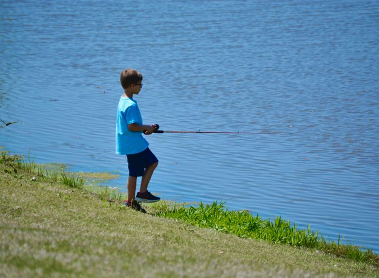boy fishing in lake