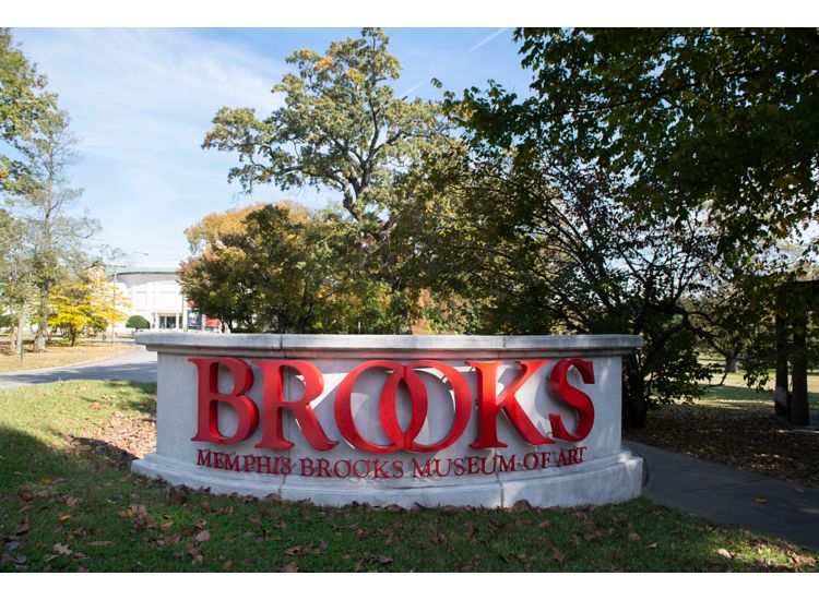Entrance sign to the Brooks Museum of Art in Memphis.
