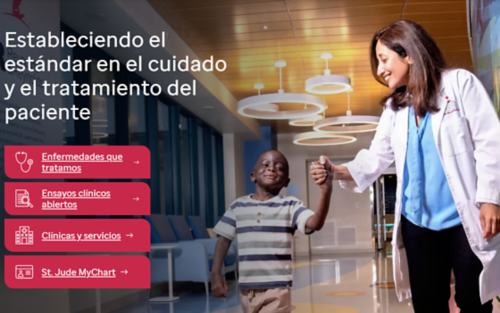 Captura de pantalla de la página de inicio del sitio web de atención y tratamiento