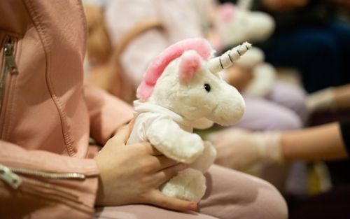 Child with stuffed unicorn