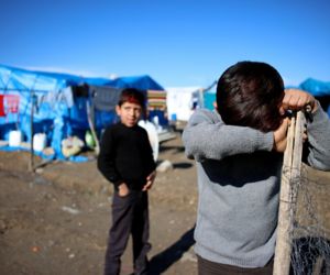 Sad child in refugee camp
