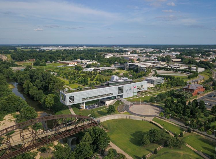 Aerial view of Clinton Presidential Center,