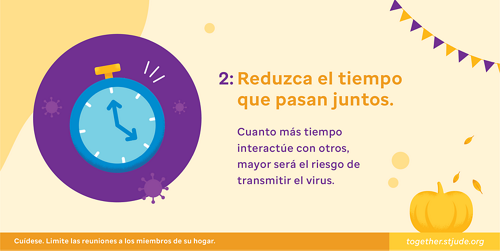 Reduce the time you spend together. The longer you interact, the greater the risk of transmitting the virus.