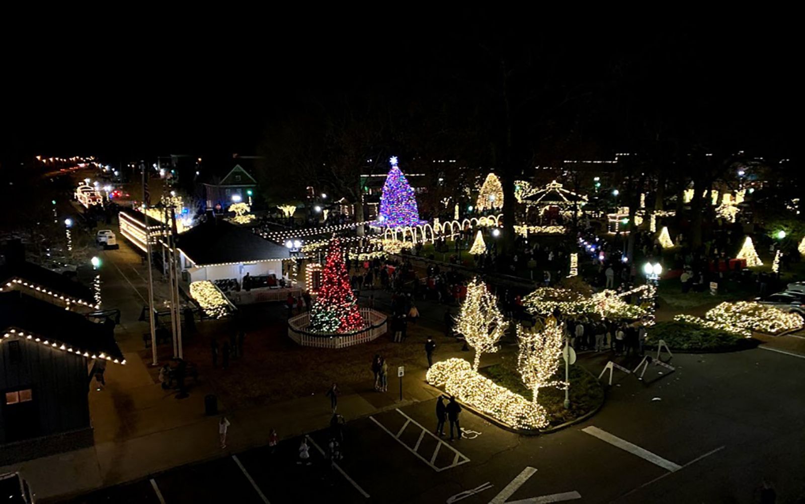 overhead view of Christmas lights