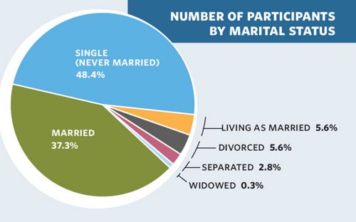 Pie chart - Number of participants by marital status
