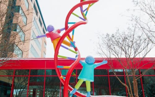 DNA genome sculpture at St. Jude in winter