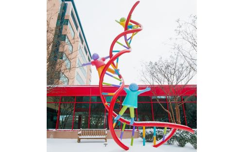 DNA genome sculpture at St. Jude in winter