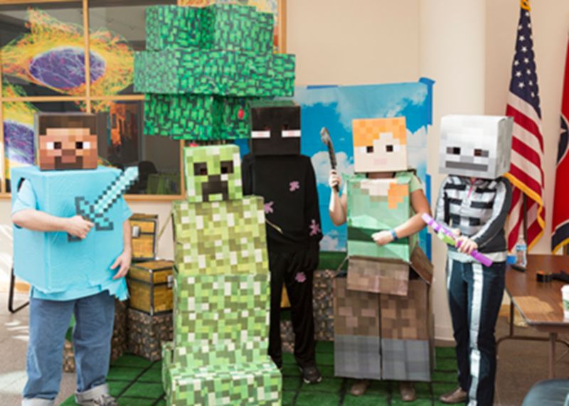 Fischer lab members as minecraft characters for Halloween