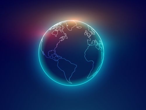 People standing around globe