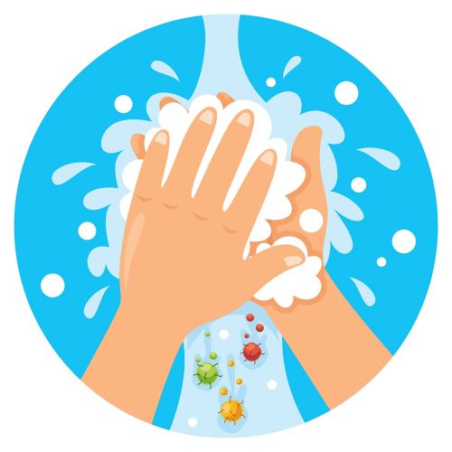 Illustration of washing hands with soap and water.