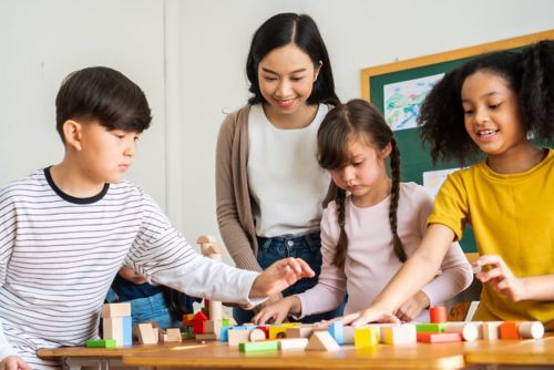 Family playing with toys