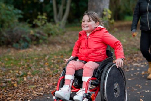 Pediatric cancer patients may use a wheelchair to get around more easily as they recover from surgery or illness. 