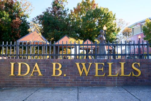 photo of sign for Ida B. Wells Plaza