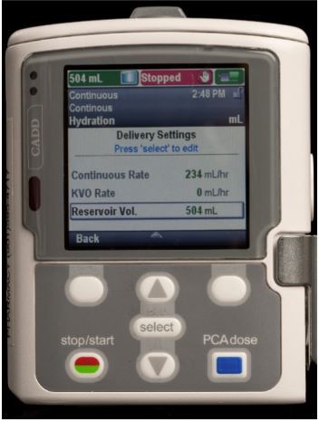Programming a CADD Solis pump step 13: changing the "Reservoir Volume"