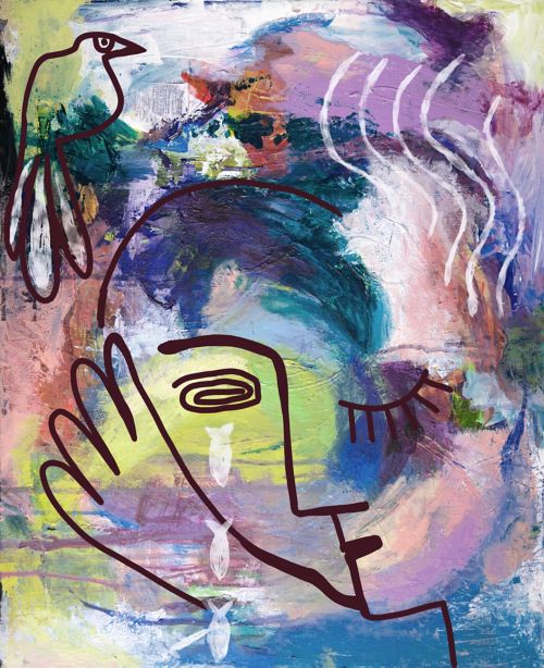 Abstract painting of Person with thoughts, emotions, sadness, mental health
