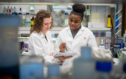 Two female researchers in lab