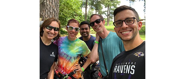 Kriwacki lab members at GoApe ropes course 