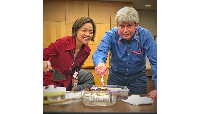 Mylene and Richard cut birthday cake